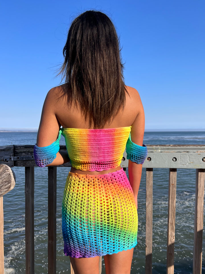 Rainbow Tie Dye Crochet Mini Skirt