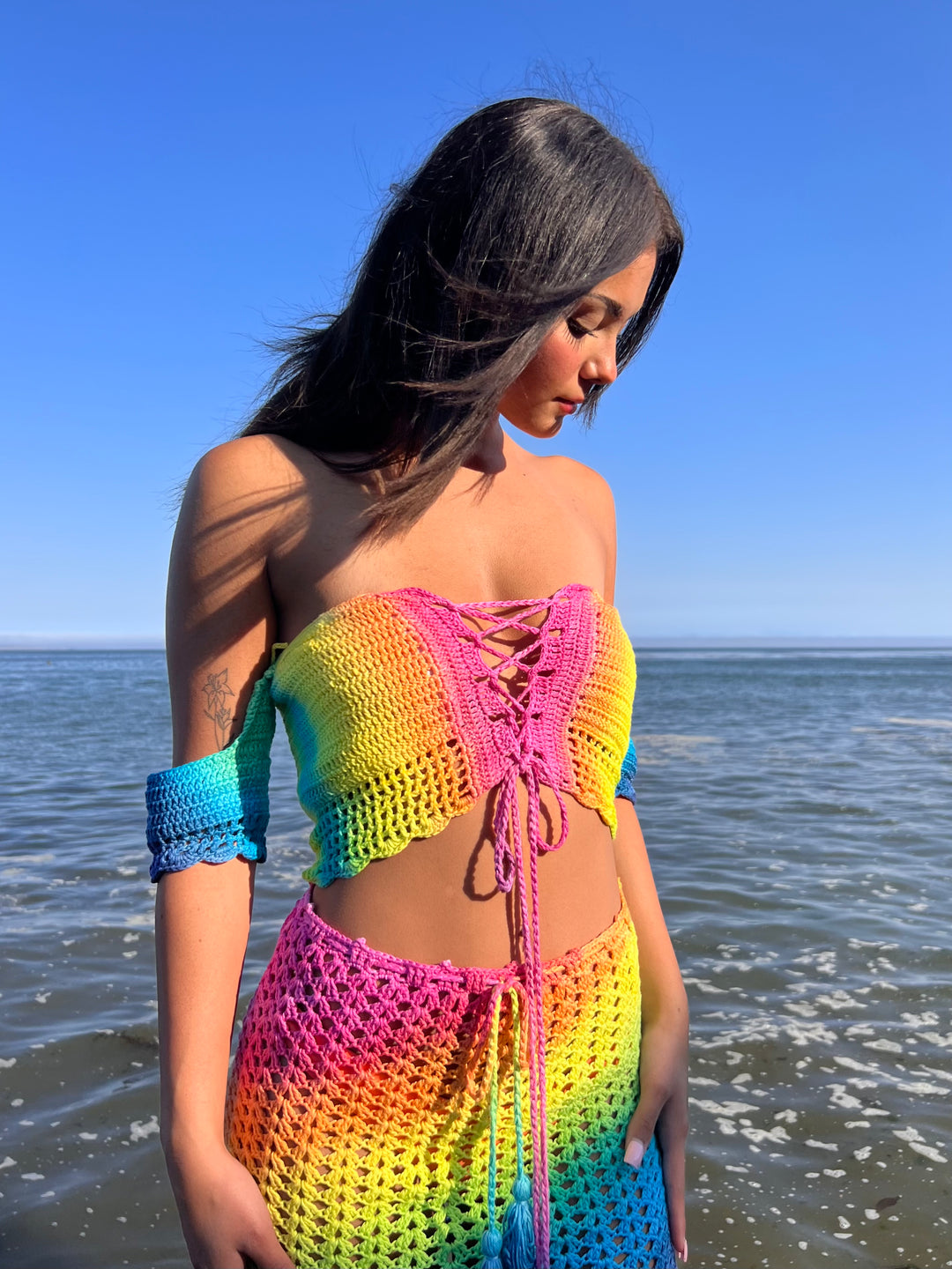 Rainbow Tie Dye Crochet Crop Top