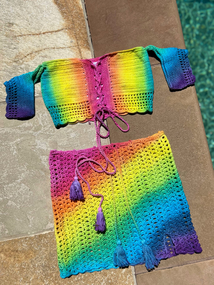 Rainbow Tie Dye Crochet Crop Top